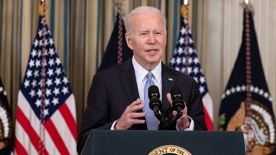 President Joe Biden speaks on the March jobs report at the White House in Washington, D.C., on Friday, April 1, 2022.