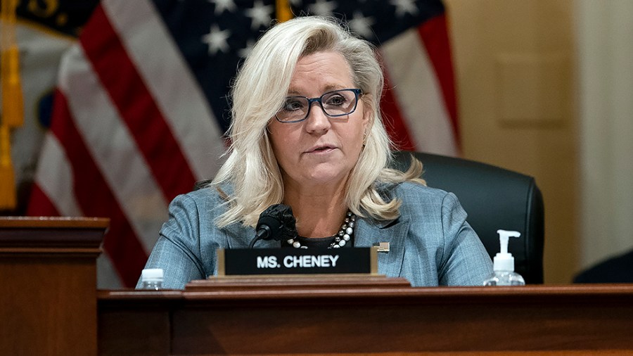 Rep. Liz Cheney (R-Wyo.) makes a statement as the Jan. 6 House Select Committee holds a business meeting on Monday, March 28, 2022 to consider former Trump administration officials Peter Navarro and Daniel Scavino, Jr. in contempt of Congress.