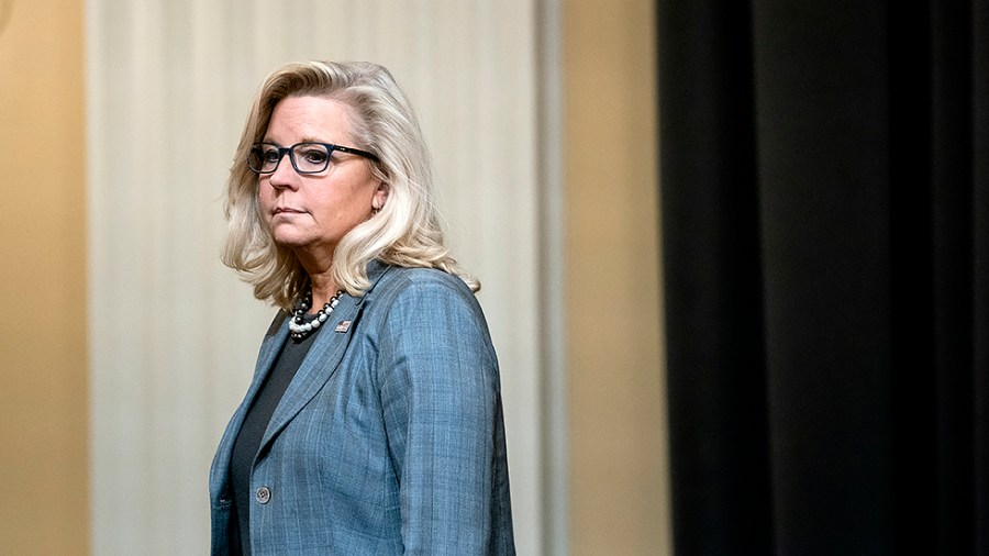 Rep. Liz Cheney (R-Wyo.) arrives for a Jan. 6 House Select Committee business meeting on Monday, March 28, 2022 to consider former Trump administration officials Peter Navarro and Daniel Scavino, Jr. in contempt of Congress.