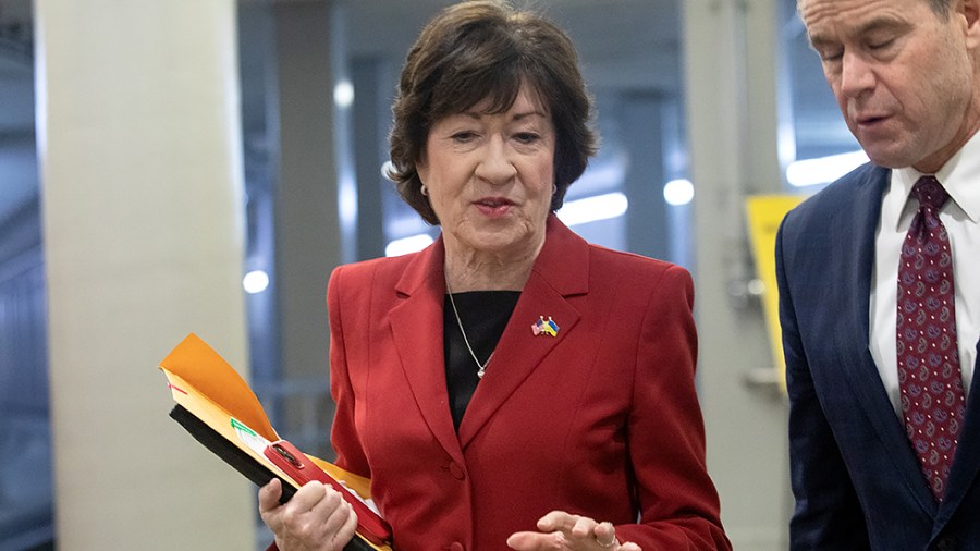 Sen. Susan Collins (R-Maine) walks through the Senate subway beneath the U.S. Capitol in Washington, D.C. on Wednesday, March 30, 2022. Collins announced this morning that she will vote to confirm Judge Ketanji Brown Jackson to the United States Supreme Court, meaning support for her confirmation is bipartisan.