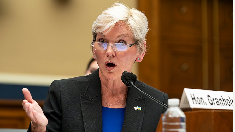 Secretary of Energy Jennifer Granholm answers a question from Rep. Larry Bucshon (R-Ind.) during a Subcommittee on Energy hearing to discuss the President’s FY 2023 budget for the department on Thursday, April 28, 2022.