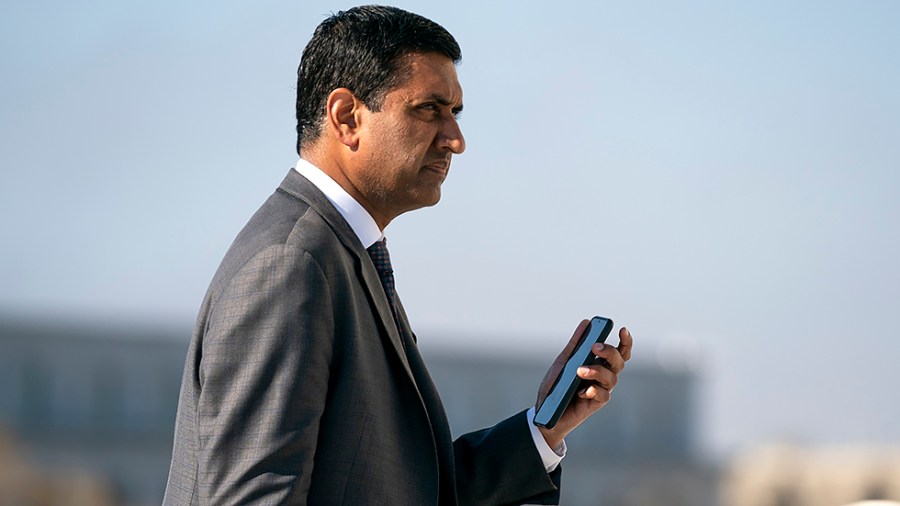 Rep. Ro Khanna (D-Calif.) arrives to the House Chamber for the final vote of the Creating a Respectful and Open World for Natural Hair Act on Friday, March 18, 2022.