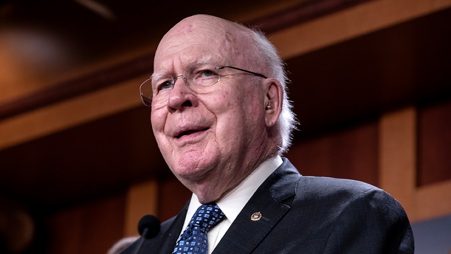 Sen. Patrick Leahy (D-Vt.), joined by the Democratic members of the Senate Judiciary Committee, speaks to the press during a conference following the confirmation of Judge Ketanji Brown Jackson to the Supreme Court in the U.S. Capitol in Washington, D.C., on Thursday, April 7, 2022. Judge Jackson is the first Black woman in history to be appointed to the court, and will be taking the place of Justice Stephen Breyer following his retirement.