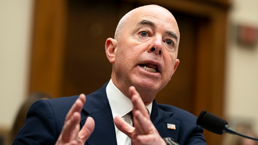 Secretary of Homeland Security Alejandro Mayorkas answers a question from Rep. Andy Biggs (R-Ariz.) during a House Judiciary Committee hearing to discuss the President’s FY 2023 budget for the Department of Homeland Security on Thursday, April 28, 2022.