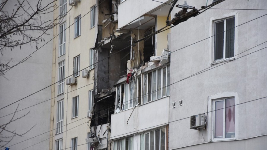 An apartment building damaged after Russian shelling in Odesa, Ukraine