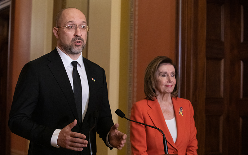 Ukrainian Prime Minister Denys Shmyhal and Nancy Pelosi