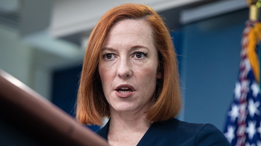 White House Press Secretary Jen Psaki addresses reporters questions during her daily press conference in the James S. Brady Press Briefing Room in the White House in Washington, D.C., on Friday, April 8, 2022.