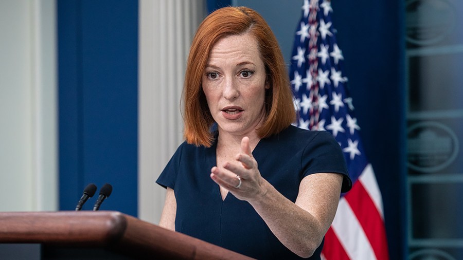 White House Press Secretary Jen Psaki addresses reporters questions during her daily press conference in the James S. Brady Press Briefing Room in the White House in Washington, D.C., on Friday, April 8, 2022.