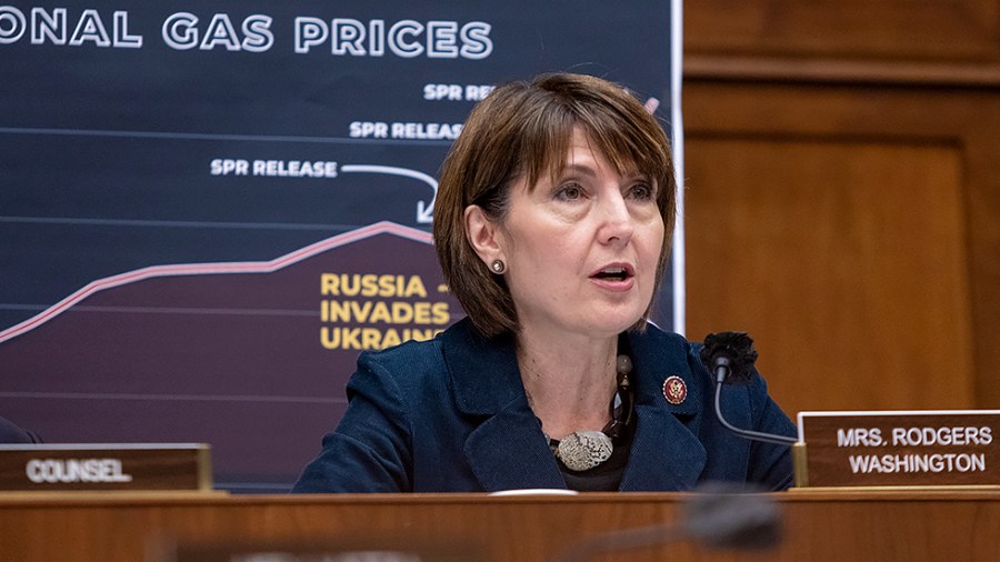 Rep. Cathy Morris Rodgeers (R-Wash.) delivers her opening remarks during a hearing entitled, "Gouged at the Gas Station: Big Oil and America's Pain at the Pump”, held by the Subcommittee on Oversight and Investigations in the Rayburn House Office Building in Washington, D.C. on Wednesday, April 6, 2022.