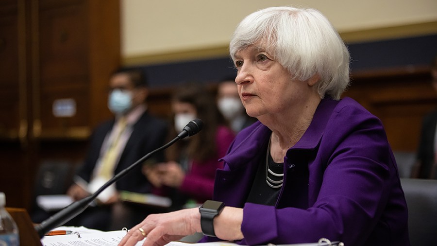 Treasury Secretary Janet Yellen arrives at the House Financial Services committee hearing on the State of the International Financial System in the Rayburn House Office Building in Washington, D.C., on Wednesday, April 6, 2022.