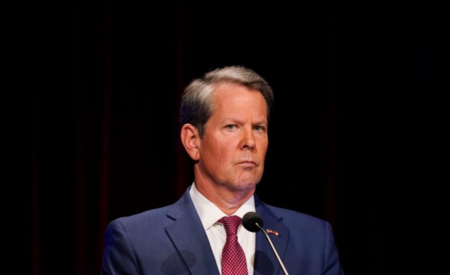 Georgia Gov. Brian Kemp (R) participates in a gubernatorial Republican primary debate, Sunday, May 1, 2022, in Atlanta.