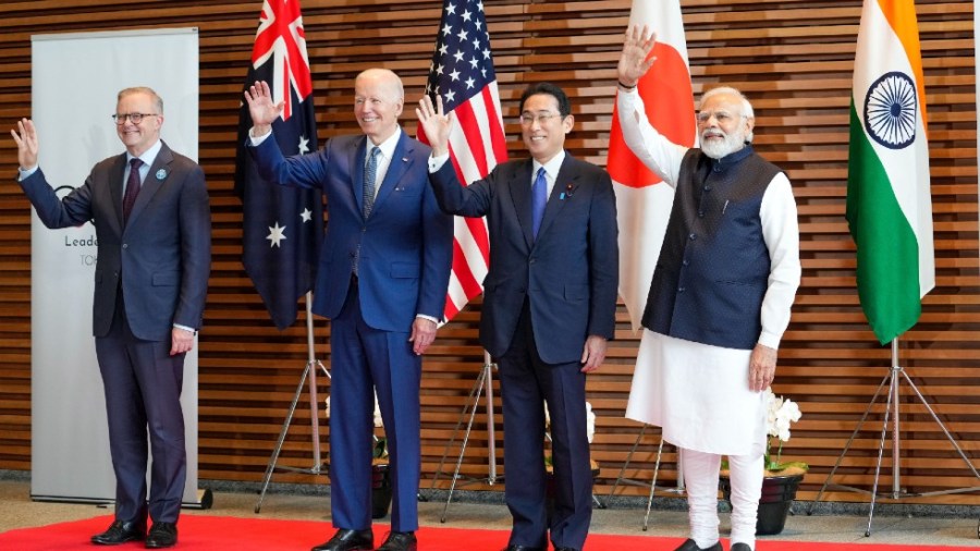 Leaders of Quadrilateral Security Dialogue (Quad) from left to right, Australian Prime Minister Anthony Albanese, U.S. President Joe Biden, Japanese Prime Minister Fumio Kishida, and IndianPrime Minister Narendra Modi, pose for photo