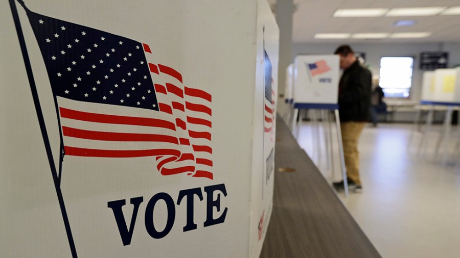 A vote sign is seen during early voting in Cleveland, Ohio