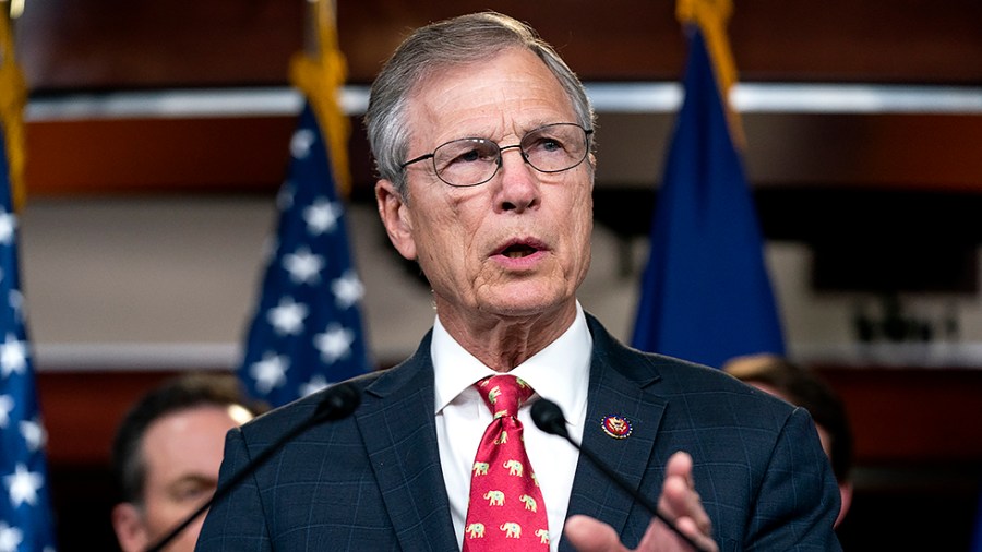 Rep. Brian Babin (R-Texas) addresses reporters during a press conference on Wednesday, April 27, 2022 with members of the Republican Study Committee to discuss Title 42 and their recent trip to the border in Texas.