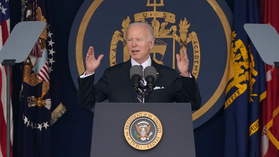 President Biden speaks at the U.S. Naval Academy's graduation and commissioning ceremony.