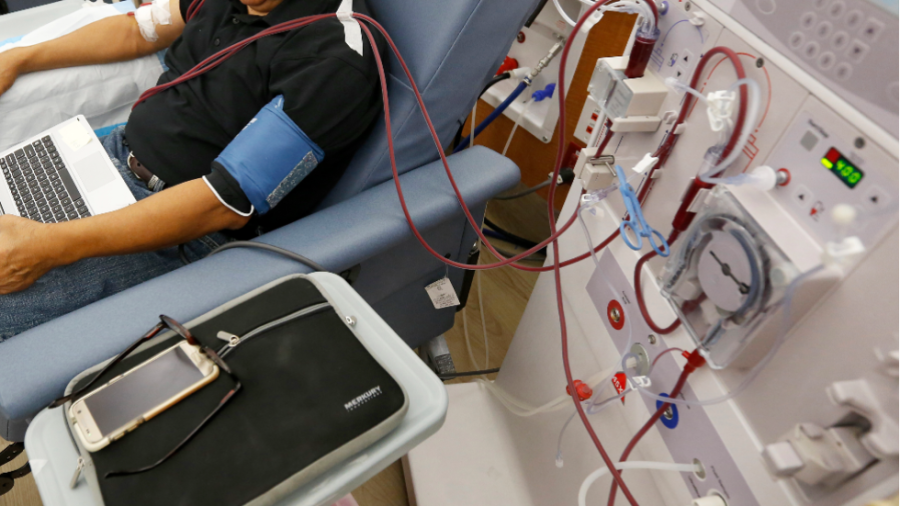 A patient receives dialysis treatment