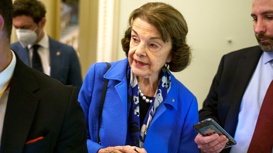 Sen. Dianne Feinstein (D-Calif.) arrives for the weekly Senate Democratic policy luncheon on Tuesday, May 24, 2022.