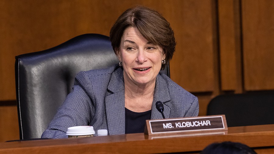 Sen. Amy Klobuchar (D-Minn.) speaks during a Senate Judiciary Committee business meeting on Monday, March 28, 2022.