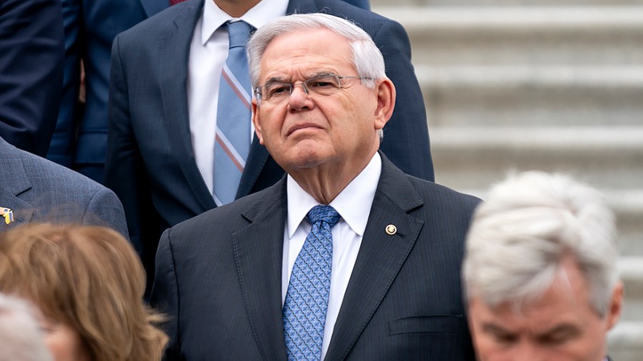 Sen. Robert Menendez (D-N.J.) is seen during a press event on Tuesday, May 3, 2022 to discuss the leaked opinion from Justice Alito striking down Roe vs. Wade.