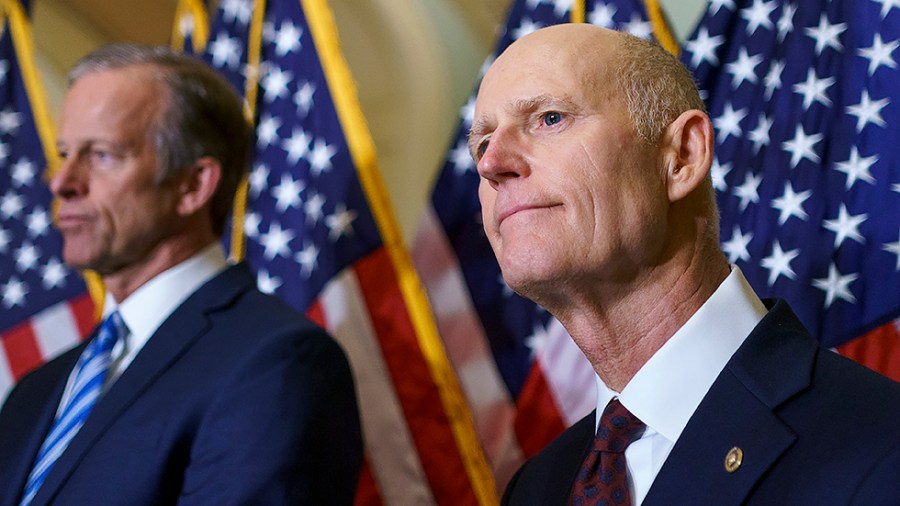 Sen. Rick Scott (R-Fla.) is seen during a press conference after the weekly policy luncheon on Tuesday, May 17, 2022.