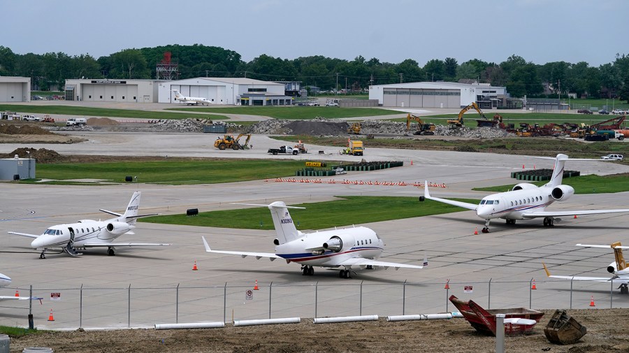 Planes sit on the tarmac at the Des Moines International Airport