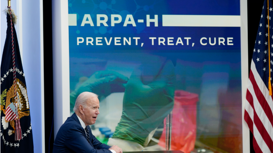 President Joe Biden speaks with researchers and patients about ARPA-H, a new health research agency that seeks to accelerate progress on curing cancer and other health innovations, in the South Court Auditorium on the White House campus, Friday, March 18, 2022, in Washington. (