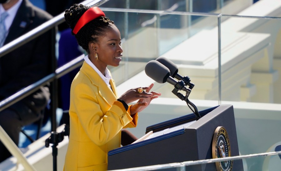 Amanda Gorman speaking at Biden inauguration