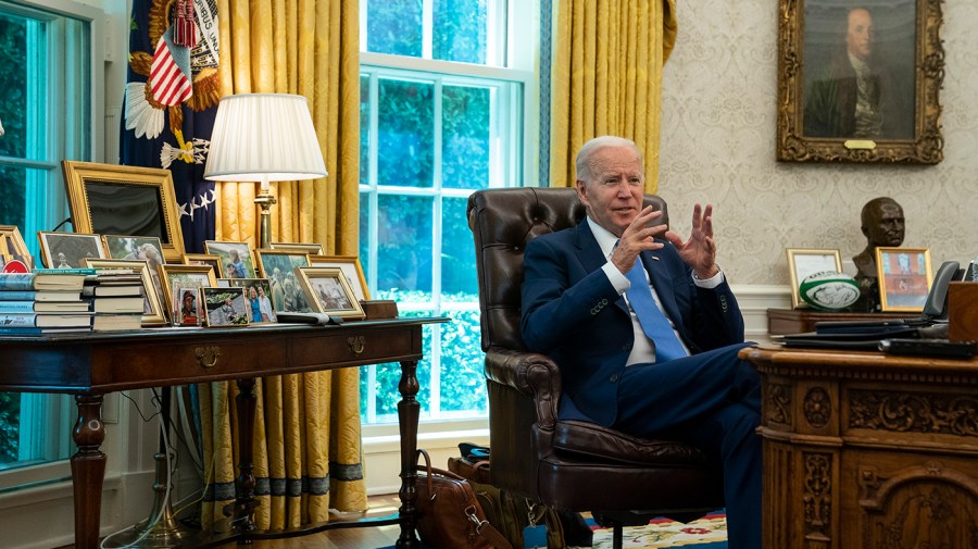 President Biden speaks in the Oval Office