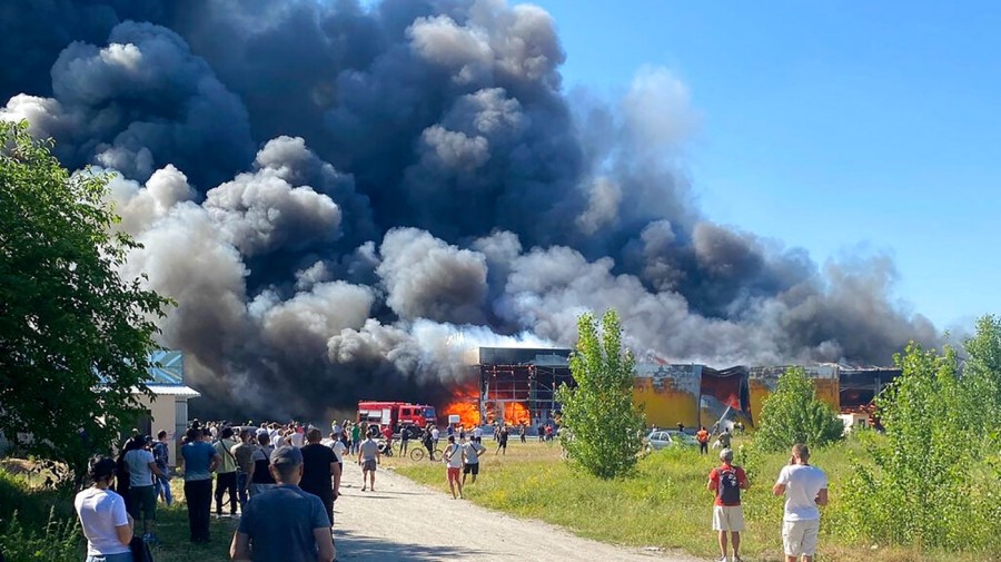 Ukraine mall on fire after missile strike