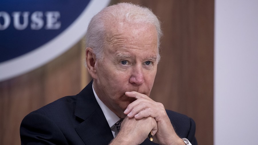 President Biden participates in a virtual meeting with leaders of the Major Economies Forum on Energy and Climate, at the Eisenhower Executive Office Building on the White House complex, in Washington, DC, on Friday, June 17, 2022.