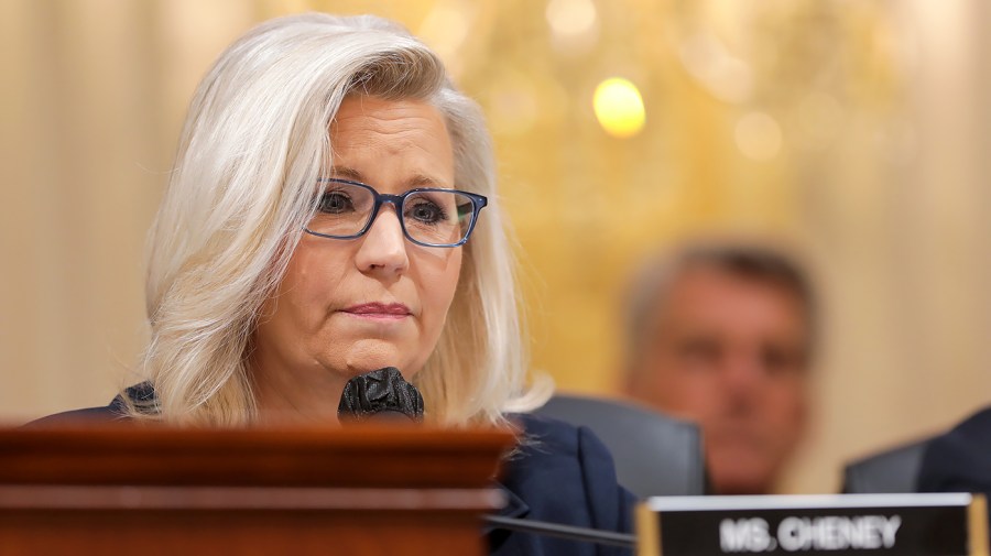 Rep. Liz Cheney (R-Wyo.) is seen during a House Jan. 6 committee to hearing for testimony from Cassidy Hutchinson, a former aide to former White House chief of staff Mark Meadows, on Tuesday, June 28, 2022.