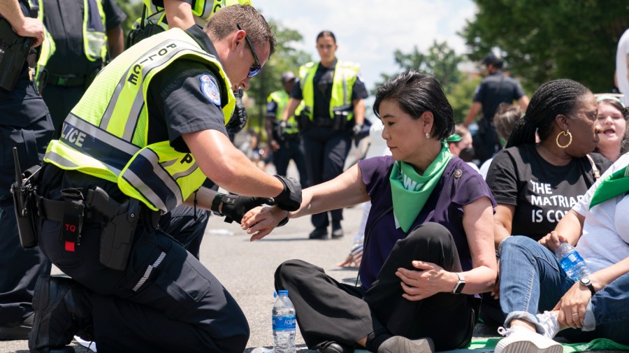 Rep. Judy Chu (D-Calif.) is arrested by Capitol Police with over a hundred other people during a protest for abortion rights.