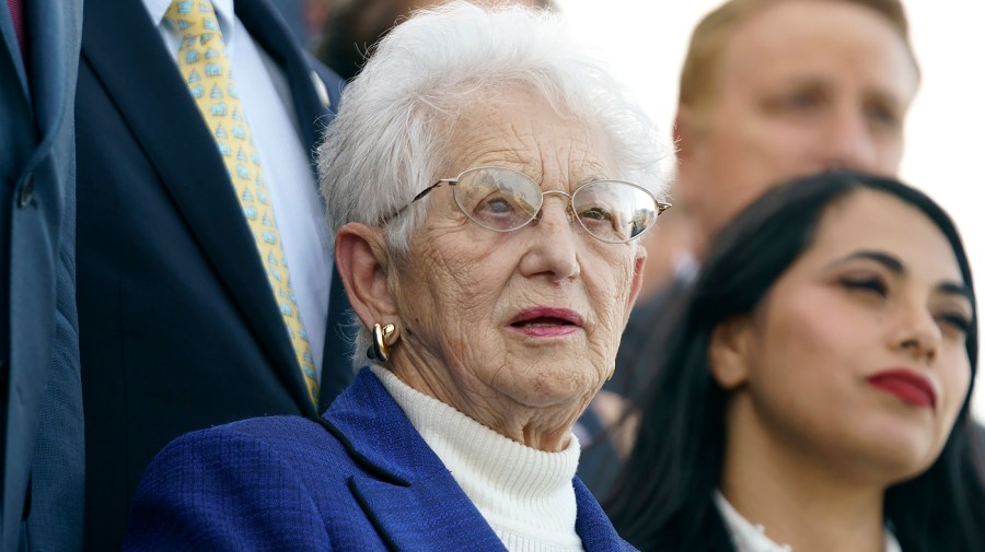 Rep. Virginia Foxx (R-N.C.) is seen during a press event to introduce the newest member, Rep. Mayra Flores (R-Texas), outside at the Capitol Steps on Tuesday, June 21, 2022.