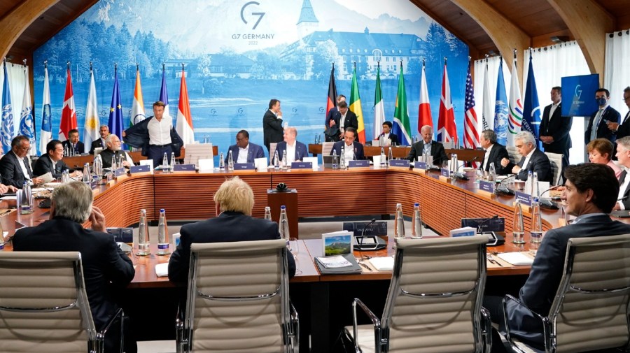 The Group of Seven leaders gather for a lunch at the Schloss Elmau hotel in Elmau, Germany