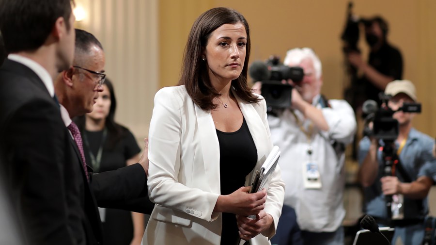 Cassidy Hutchinson, a former aide to former White House chief of staff Mark Meadows, is seen after a House Jan. 6 committee to hearing on Tuesday, June 28, 2022.