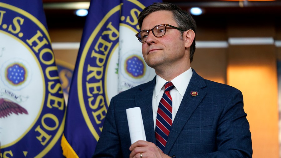 Rep. Mike Johnson (R-La.) is seen during a press conference after a closed-door House Republican conference meeting on Tuesday, June 14, 2022.