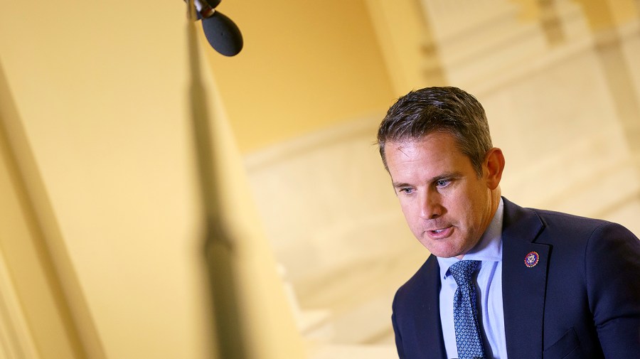 Rep. Adam Kinzinger (R-Ill.) speaks to reporters following a House Jan. 6 committee to hearing on Thursday, June 23, 2022 focusing on the actions of former Department of Justice employees.