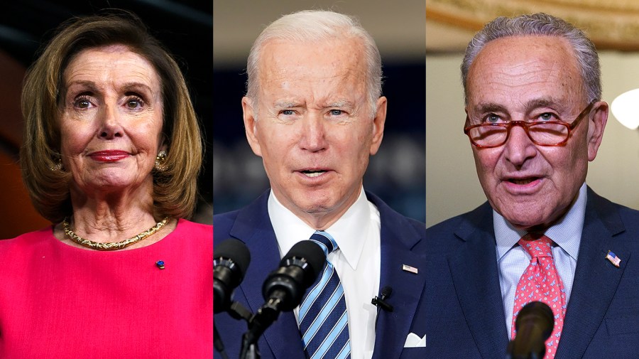 Speaker Nancy Pelosi (D-Calif.), President Biden and Majority Leader Charles Schumer (D-N.Y.)