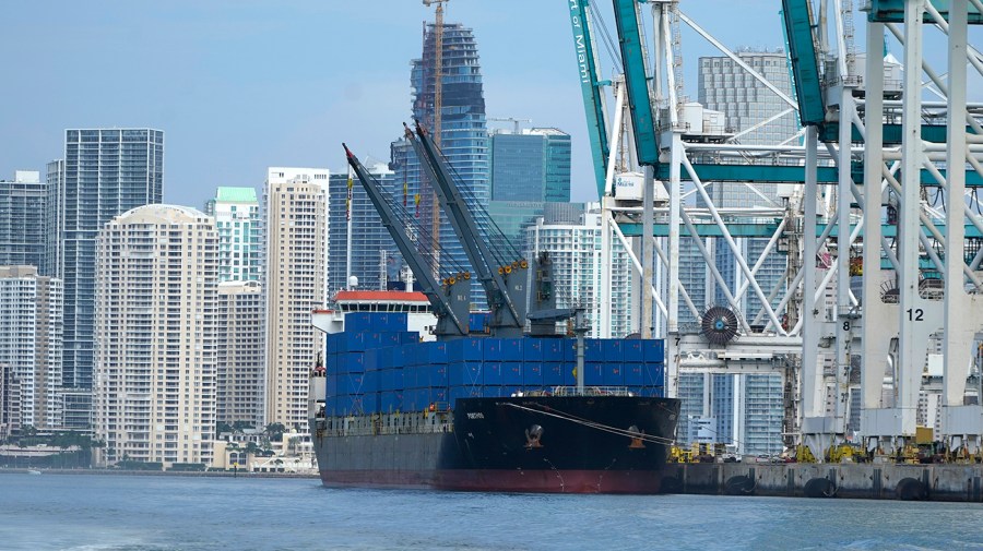 A container ship is docked