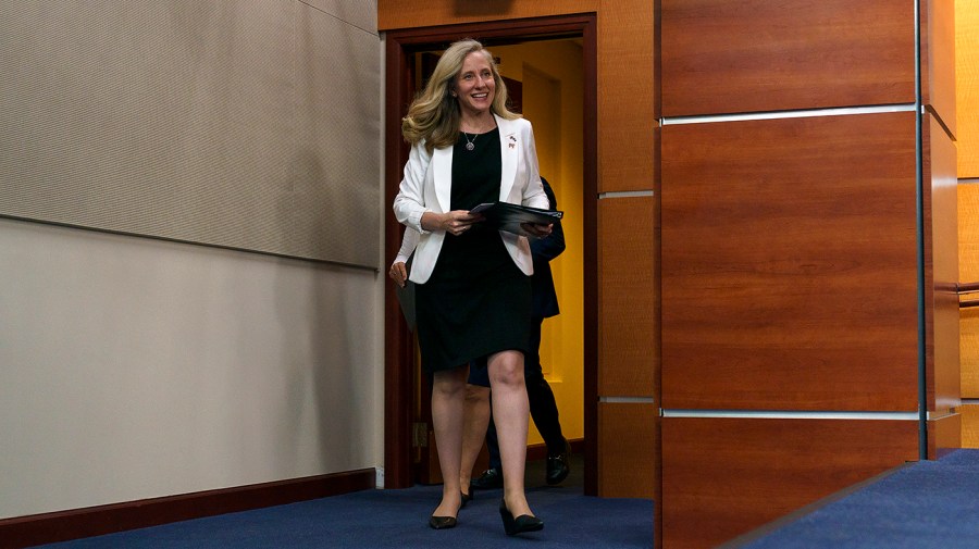 Rep. Abigail Spanberger (D-Va.) arrives for a press conference on Wednesday, June 15, 2022 to discuss the Lower Food and Fuel Costs Act.