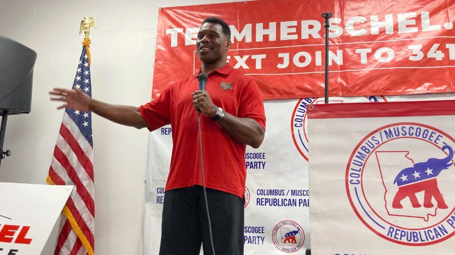 Georgia Republican Senate candidate Herschel Walker speaks at Muscogee County GOP headquarters on Saturday, May 21