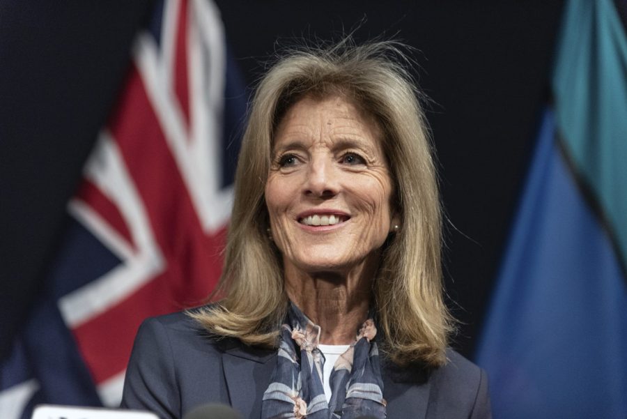 U.S. Ambassador to Australia Caroline Kennedy speaks on her arrival at Sydney International Airport on Friday, July 22, 2022.