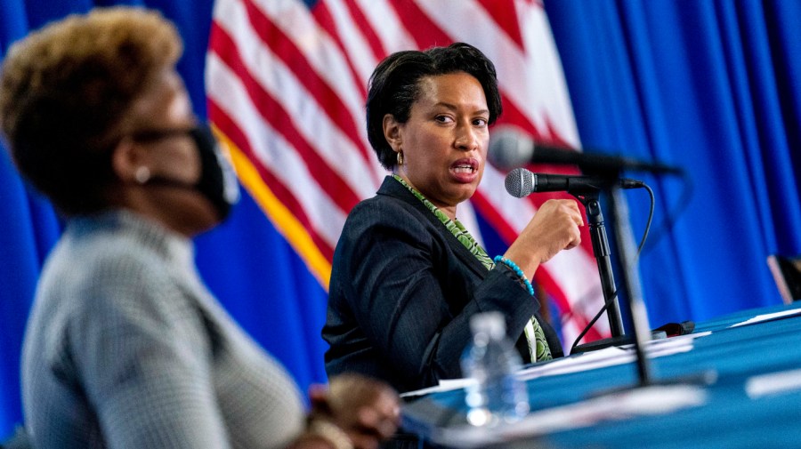 Washington Mayor Muriel Bowser (D) and District of Columbia Department of Health Director LaQuandra Nesbitt hold a press conference in 2021.