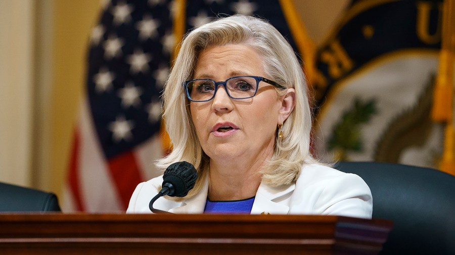 Rep. Liz Cheney (R-Wyo.) gives an opening statement during a House Jan. 6 committee hearing on Thursday, July 21, 2022 to focus on former President Trump’s actions during the insurrection.