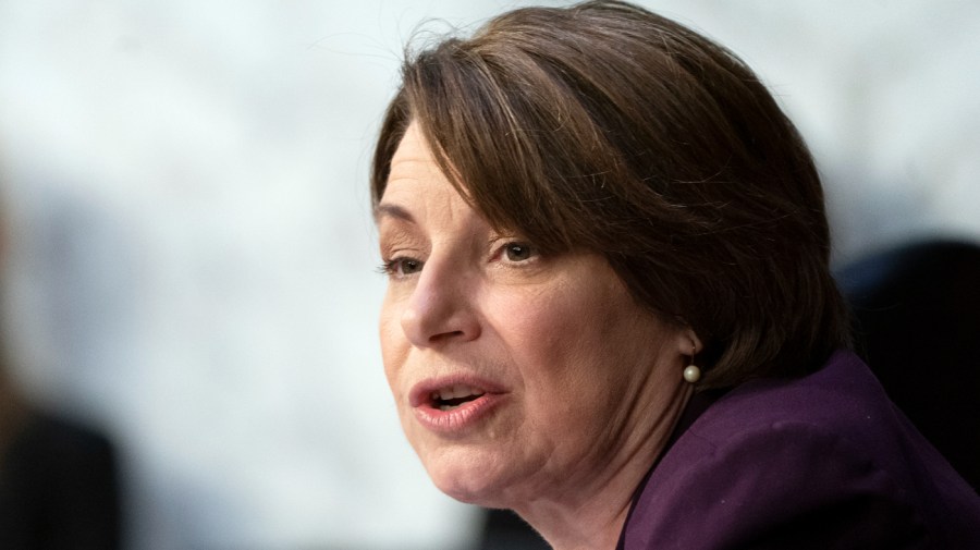 Sen. Amy Klobuchar (D-Minn.) speaks at a Senate Judiciary Committee hearing on domestic terrorism.