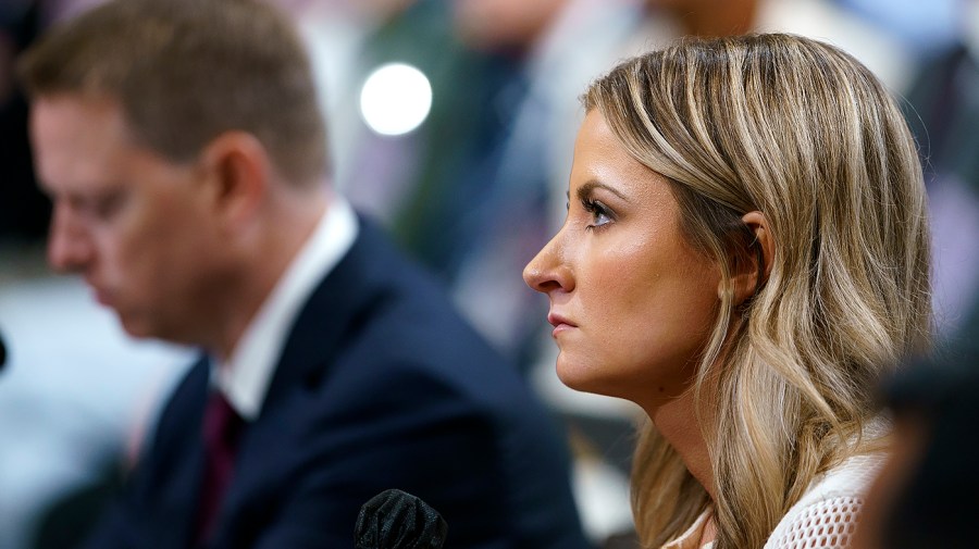 Sarah Matthews is seen during a hearing.