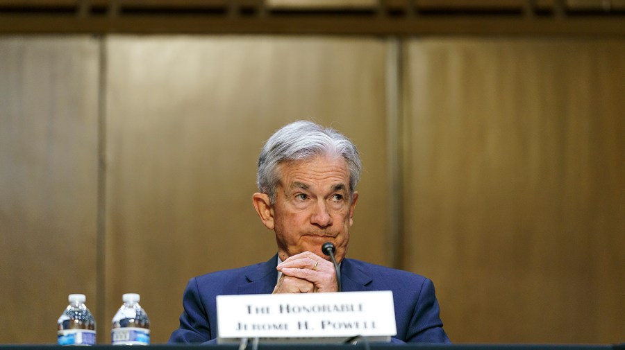 Federal Reserve Chairman Jerome Powell listens to a question during a Senate Banking, Housing, and Urban Affairs Committee hearing to give the Semiannual Monetary Policy Report to Congress on Wednesday, June 22, 2022.