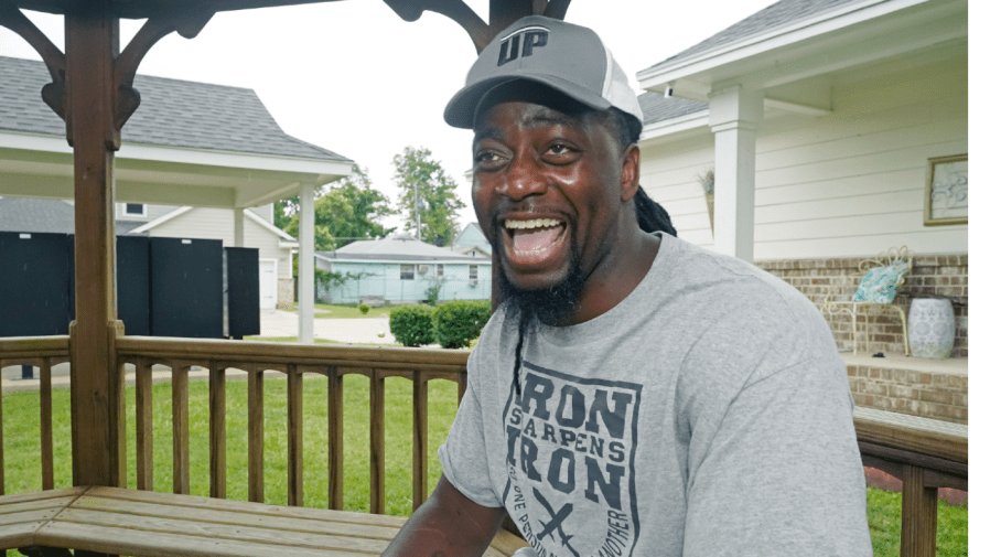 Former inmate, Antonio McGowan, expresses his joy at the possibilities for a bright future, Wednesday, June 29, 2022, in Jackson, Miss.