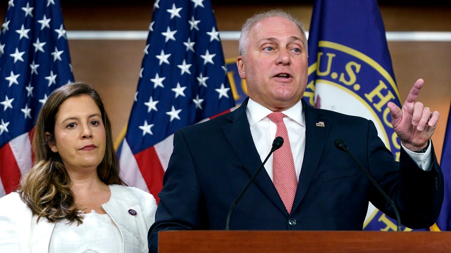 House Minority Whip Steve Scalise (R-La.) addresses reporters after a closed-door House Republican conference meeting on Tuesday, July 19, 2022.