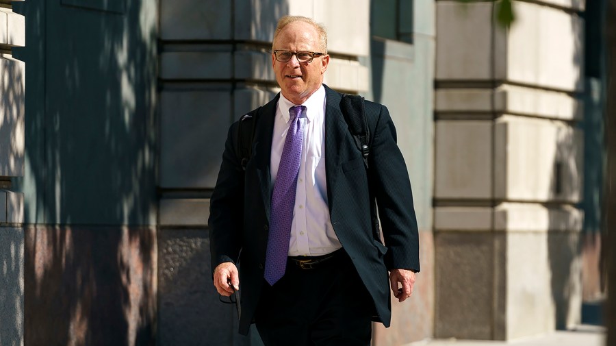 Attorney David Schoen representing former Trump advisor Stephen Bannon arrives at the E. Barrett Prettyman United States District Court House in Washington, D.C., for a pre-trial conference meeting on Thursday, July 14, 2022. Bannon’s trial is set to begin on July 18.